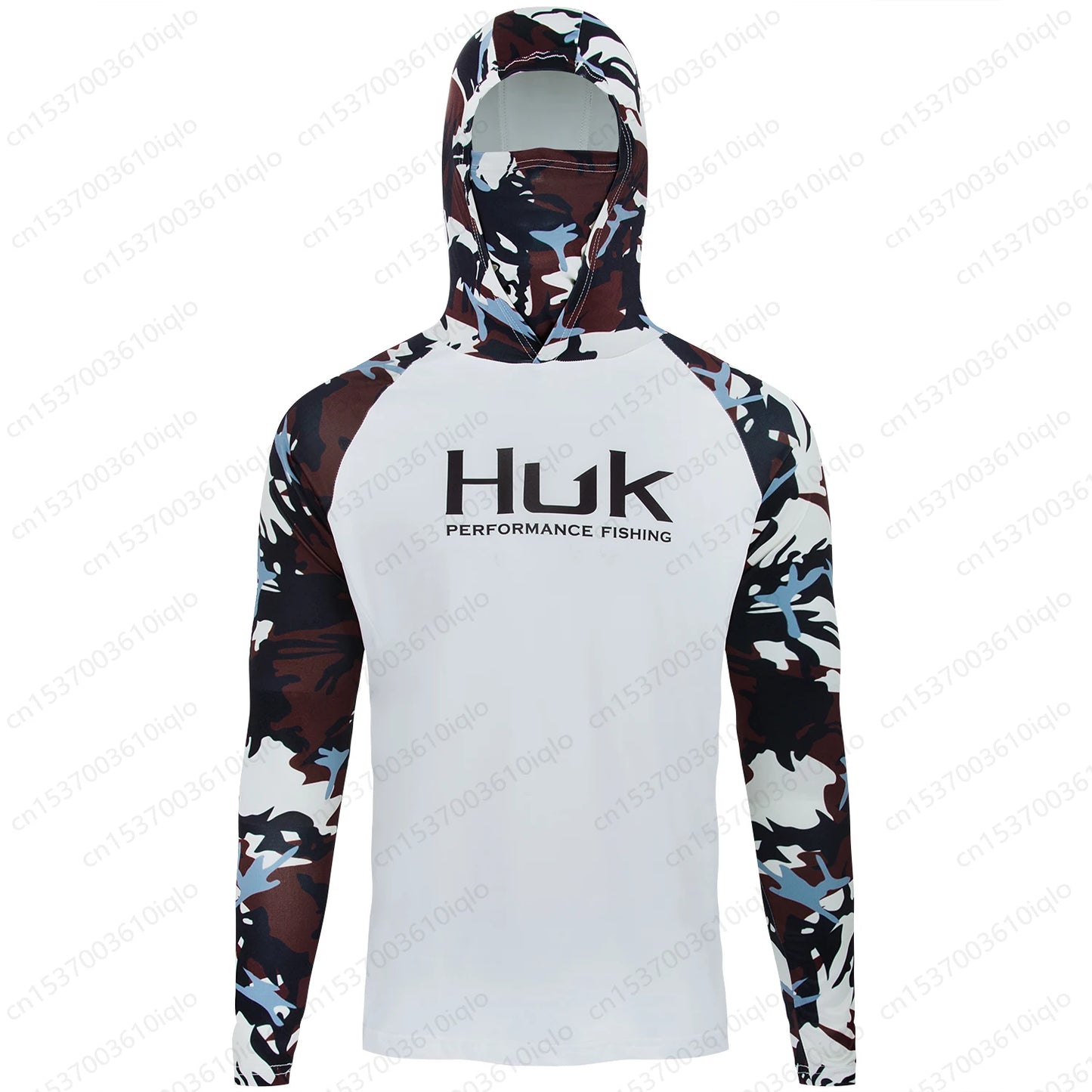 HUK UPF 50+ Long Sleeve Hooded Face Cover Fishing Shirts
