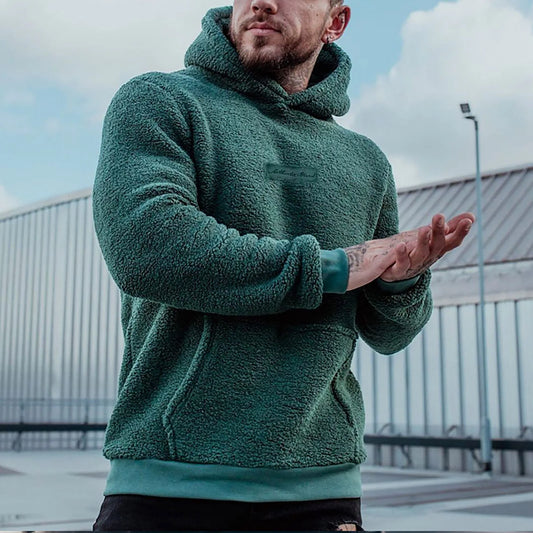 Men's Autumn Plush Hoodies Fuzzy Fleece Comfy
