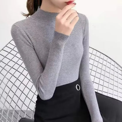 Autumn Winter Mock Neck Women Sweater Vintage