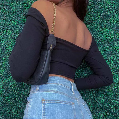 Hollow-Out V-neck Long Sleeve Crop Tops Spring Fall