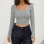 Women Long Sleeve Scoop Neck Shirts Casual Slim