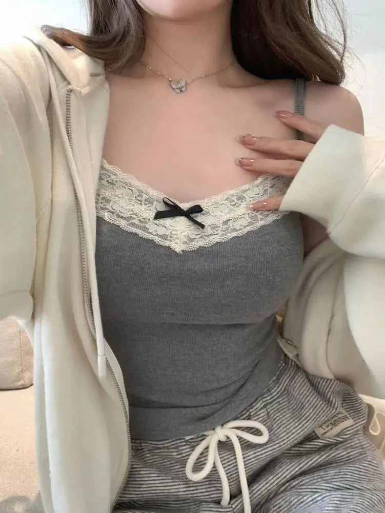 Women Camisole Tank Tops Sexy Bow Sleeveless Corset Top with Chest Pad