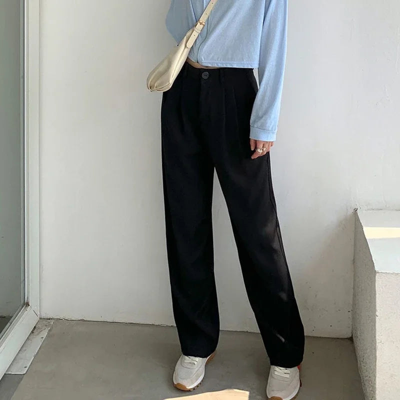 High Waist Women Suit Pants Fall Straight Office Ladies