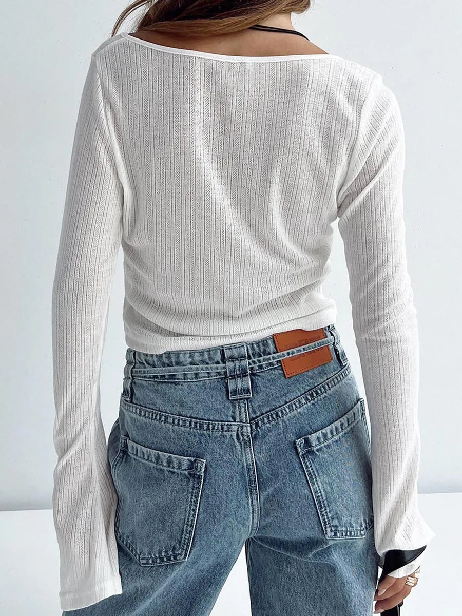 Fall Ladies Crop Top Long Sleeve Tie-up