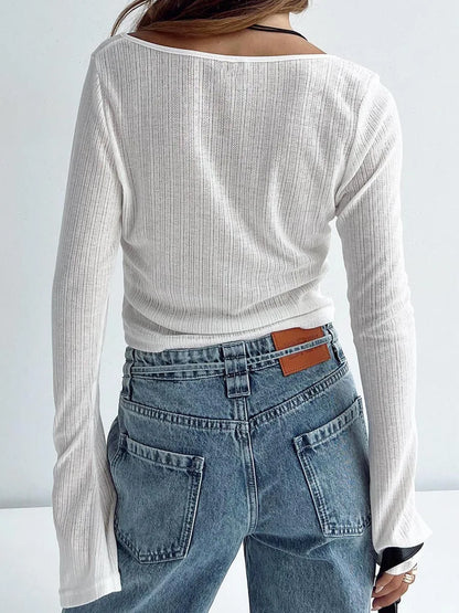 Fall Ladies Crop Top Long Sleeve Tie-up