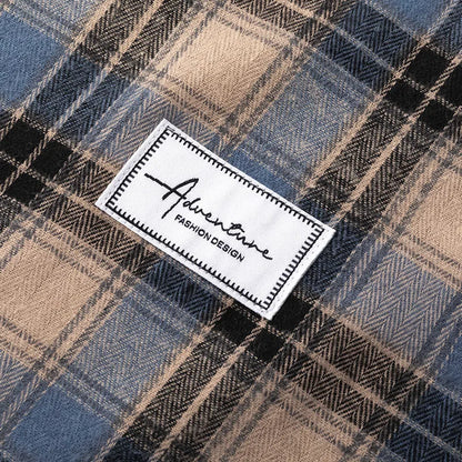Men Shirt Plaid Flannel Spring Autumn Long Sleeve Blue Loose Men's Casual Shirt