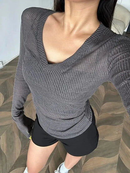Women Long Sleeve T Shirt Thin Perspective Summer Solid Slim Casual Shirts