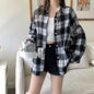 Women Tartan Shirt Long Sleeve Collared Button Up Oversized Plaid Shirt