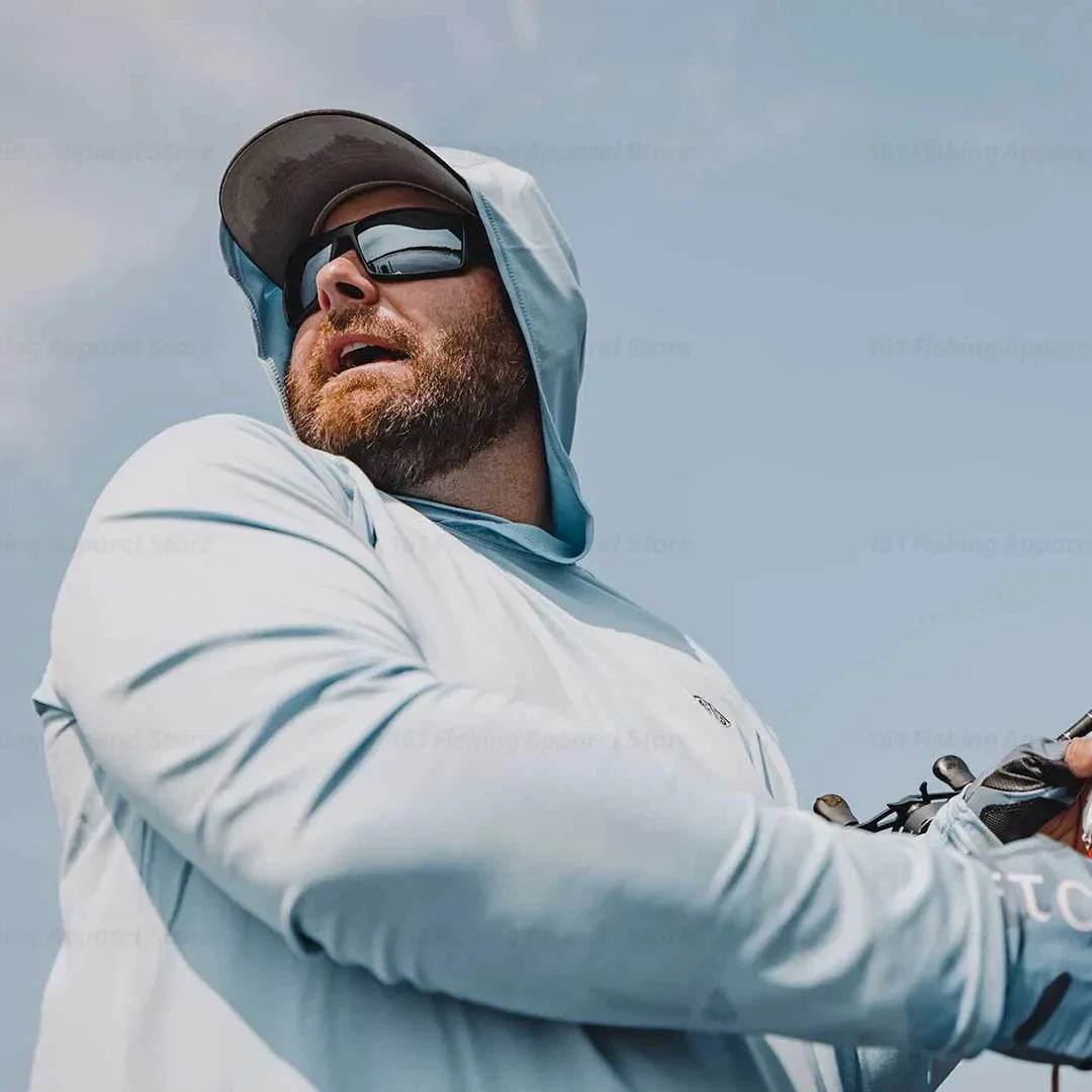 Men Hood Fishing Shirt long sleeve fishing t shirt uv protection