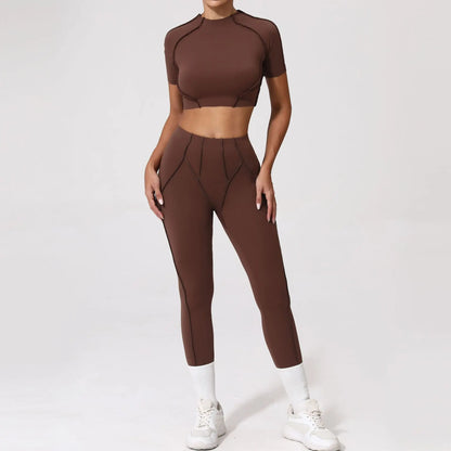 Seamless Yoga Sets Sports Fitness Hip-lifting High Waist Pleated Pants Long-sleeved Suits