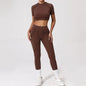 Seamless Yoga Sets Sports Fitness Hip-lifting High Waist Pleated Pants Long-sleeved Suits