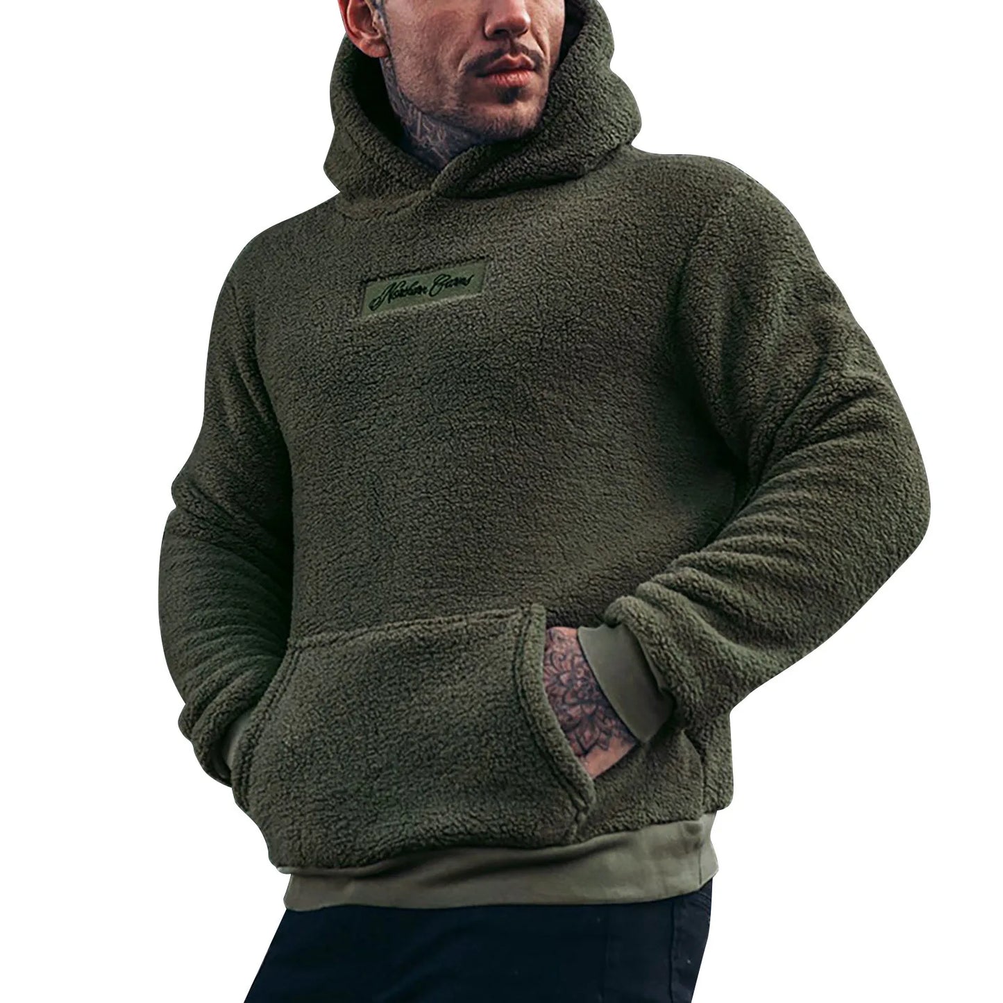 Men's Autumn Plush Hoodies Fuzzy Fleece Comfy